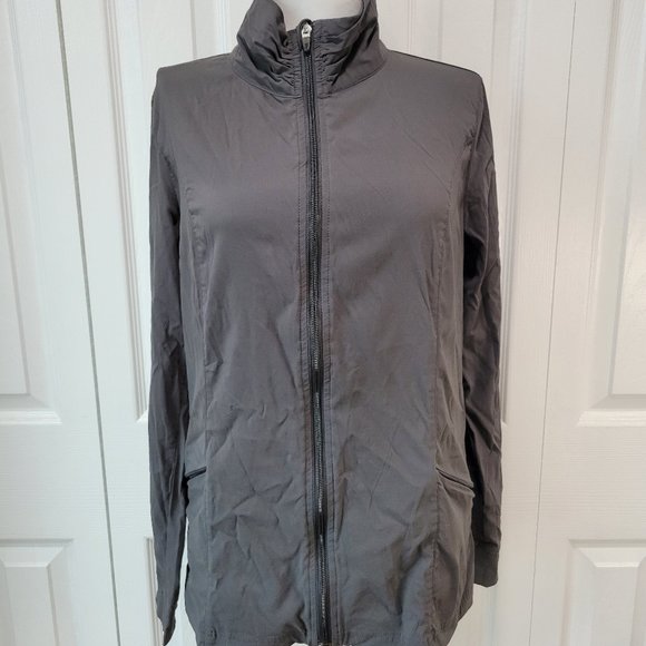 LUCY Gray Windbreaker Zip-Up Track Jacket w/ Zip Pockets sz M Travel Athletic - Picture 1 of 7
